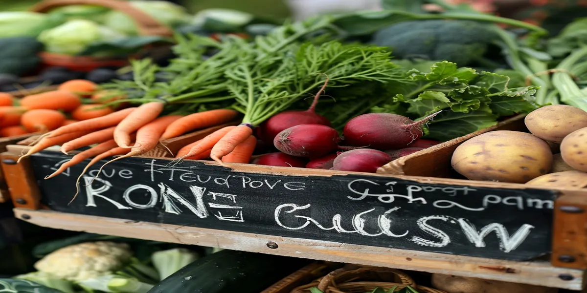 Légumes bio avec étiquette de producteur local